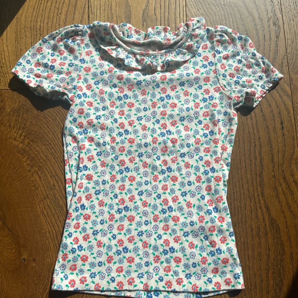 Mini Boden Ruffle Collar Pointelle Tee - Picture 3 of 4